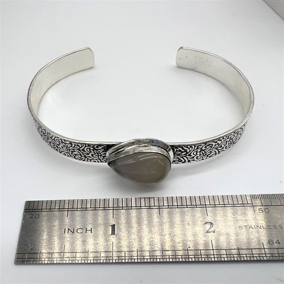 Golden Rutile Genuine Quartz Pear Tear Cut Cuff Sterling Silver Bracelet NWOT - Picture 7 of 10